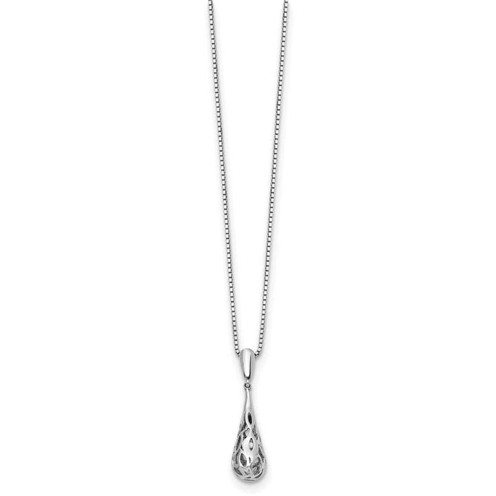 Sterling Silver White Ice Diamond Filigree Teardrop 20 inch Necklace