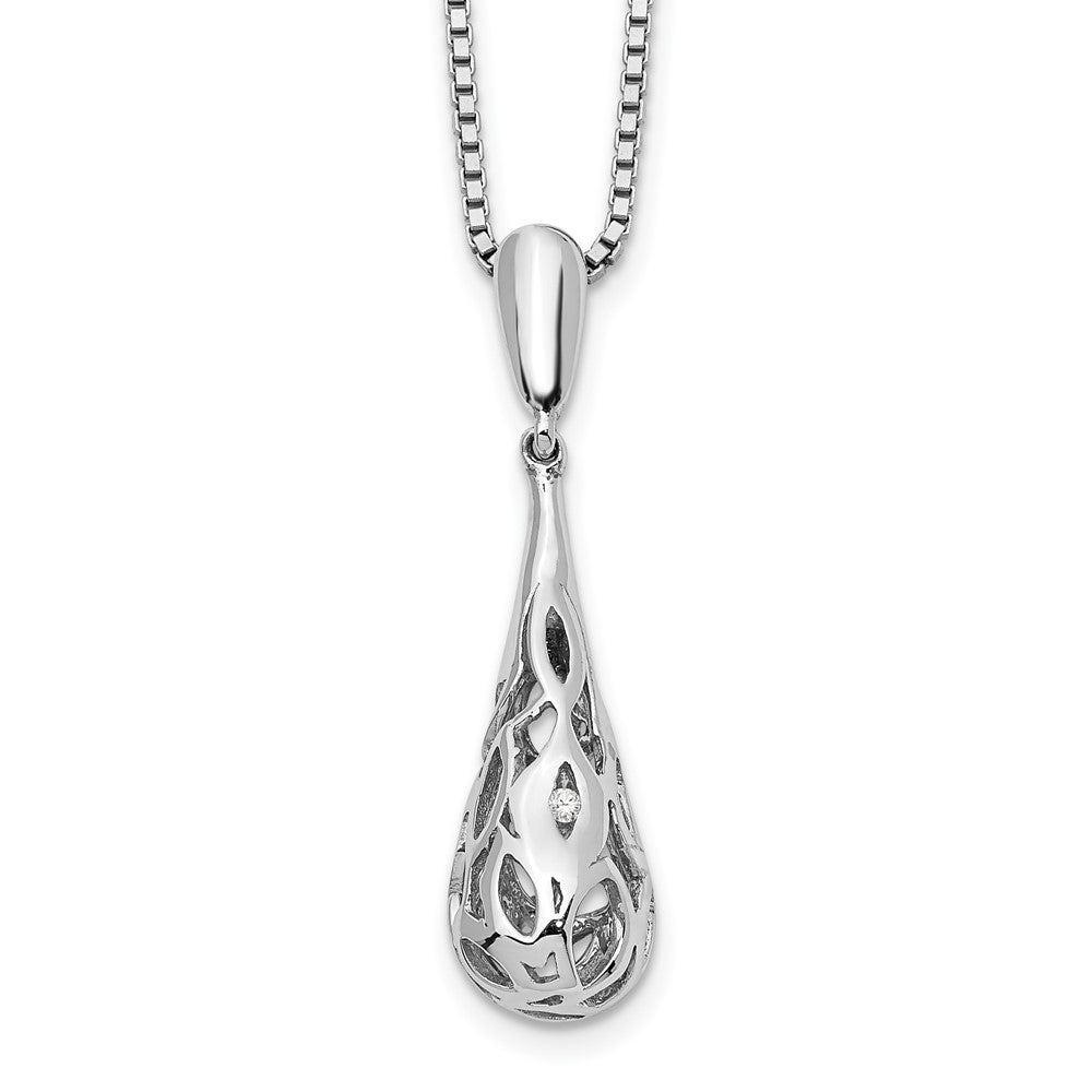 Sterling Silver White Ice Diamond Filigree Teardrop 20 inch Necklace