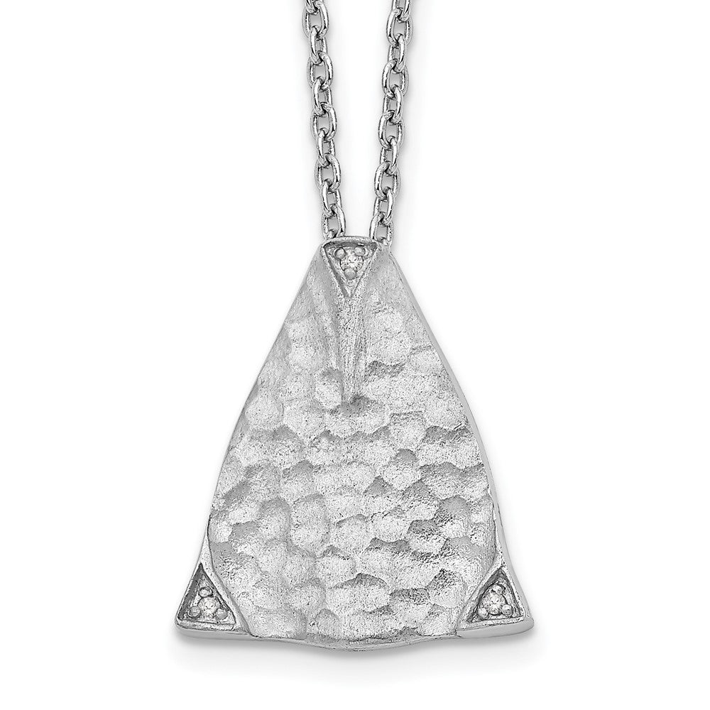 Sterling Silver Textured and Satin Triangle Diamond 20 inch Necklace