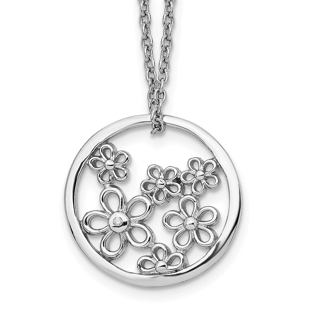 Sterling Silver White Ice Diamond Flower 19x19 mm 20 inch Necklace