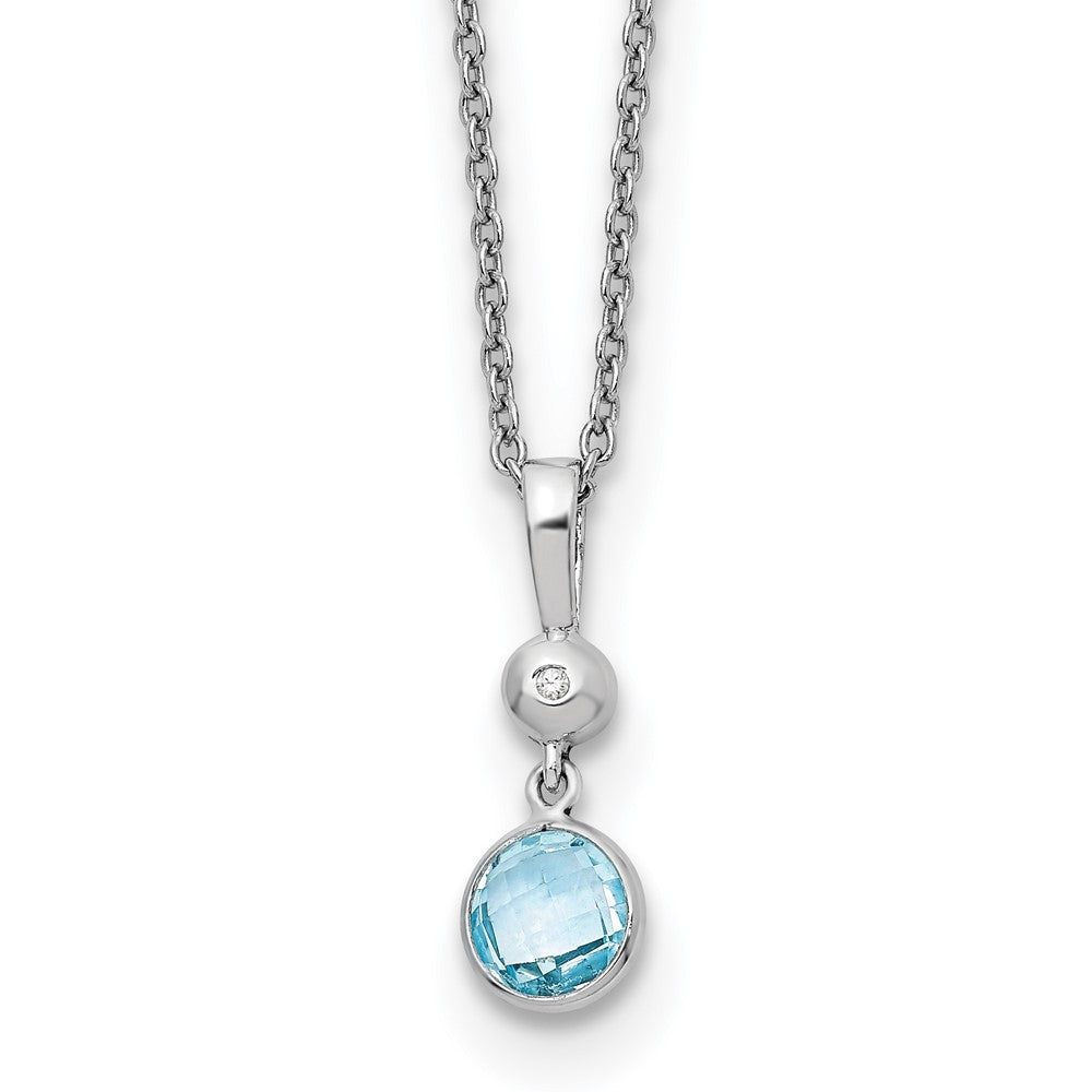 Sterling Silver White Ice Blue Topaz and Diamond 18 inch Necklace