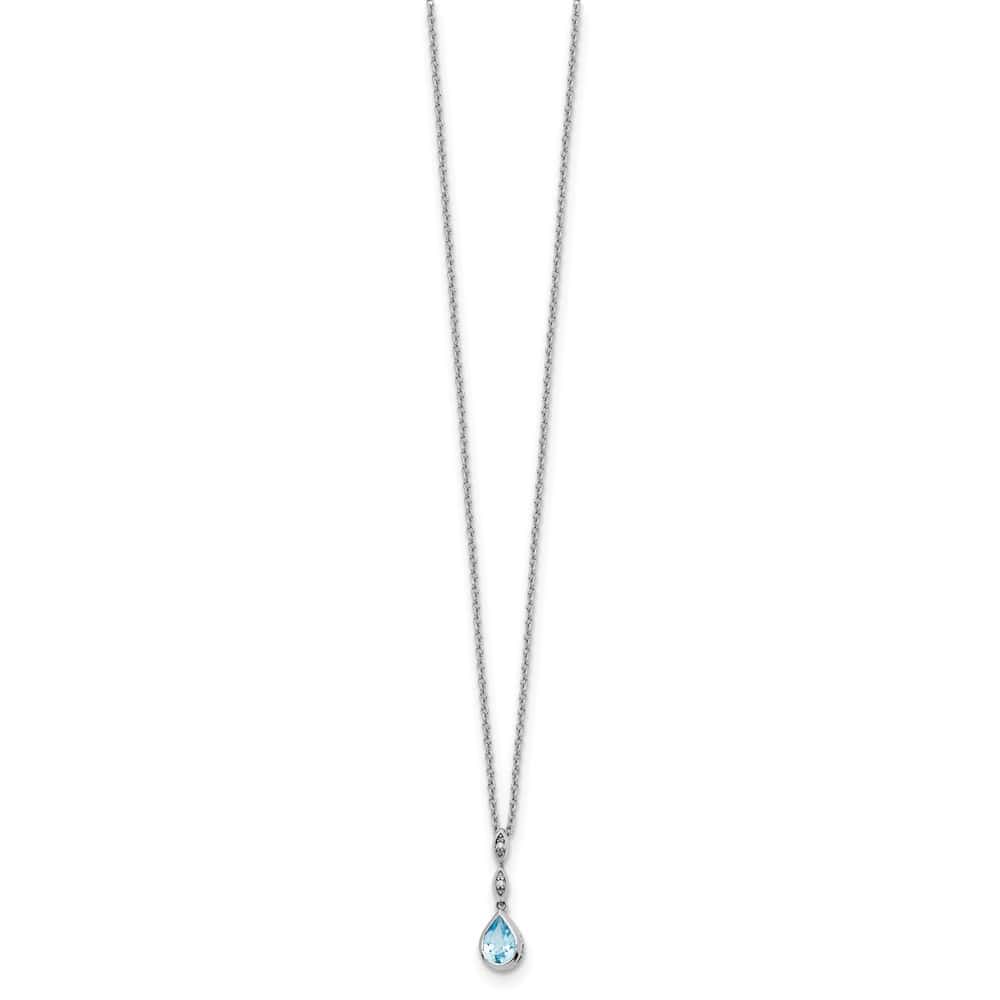 Sterling Silver Blue Topaz and Diamond Teardrop 18 inch Necklace