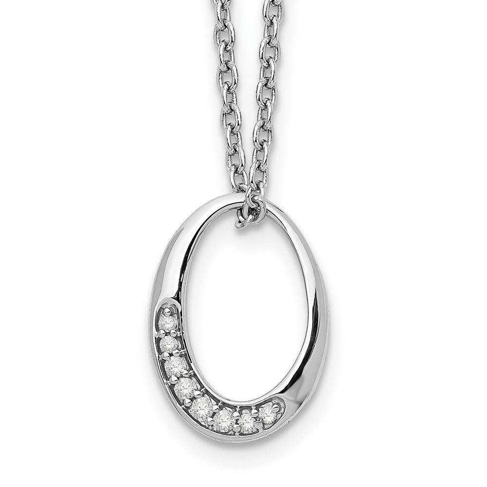 Sterling Silver White Ice Diamond Open Oval 20 inch Necklace