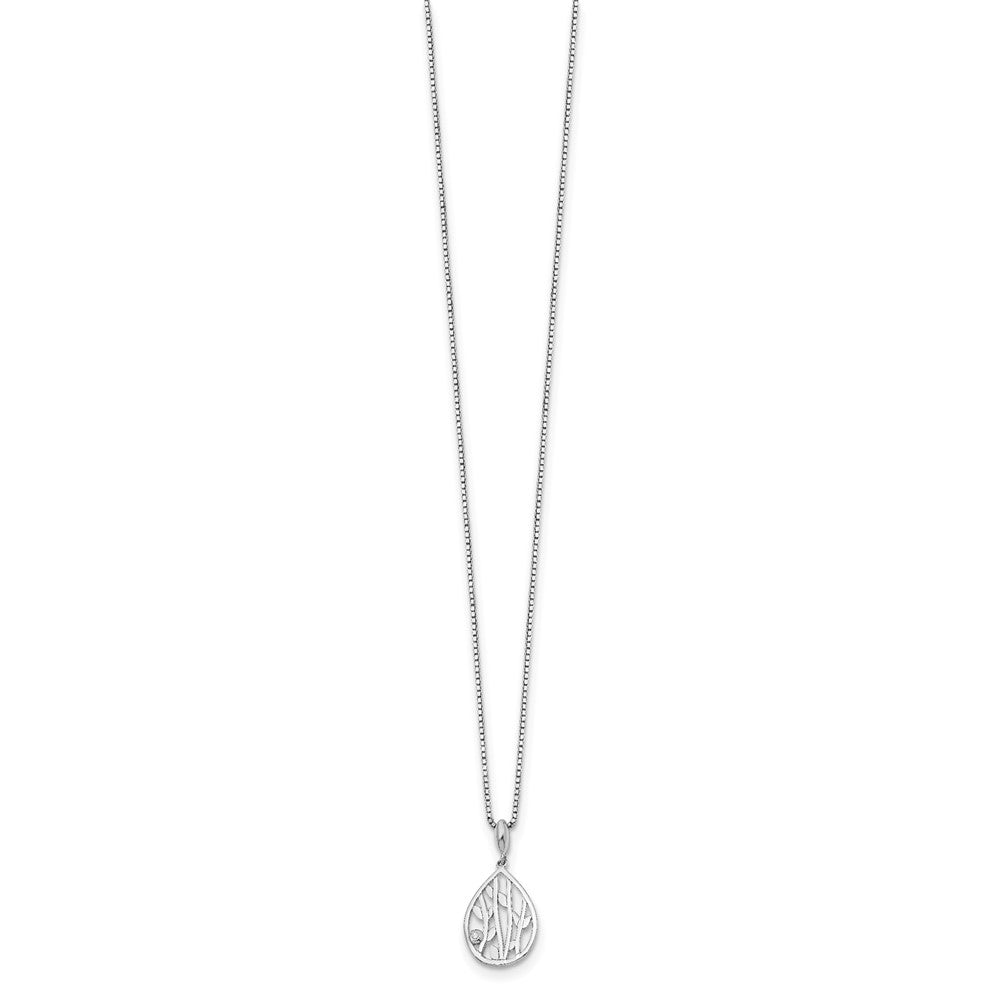 Sterling Silver White Ice Diamond Leaf Pendant 20 inch Necklace