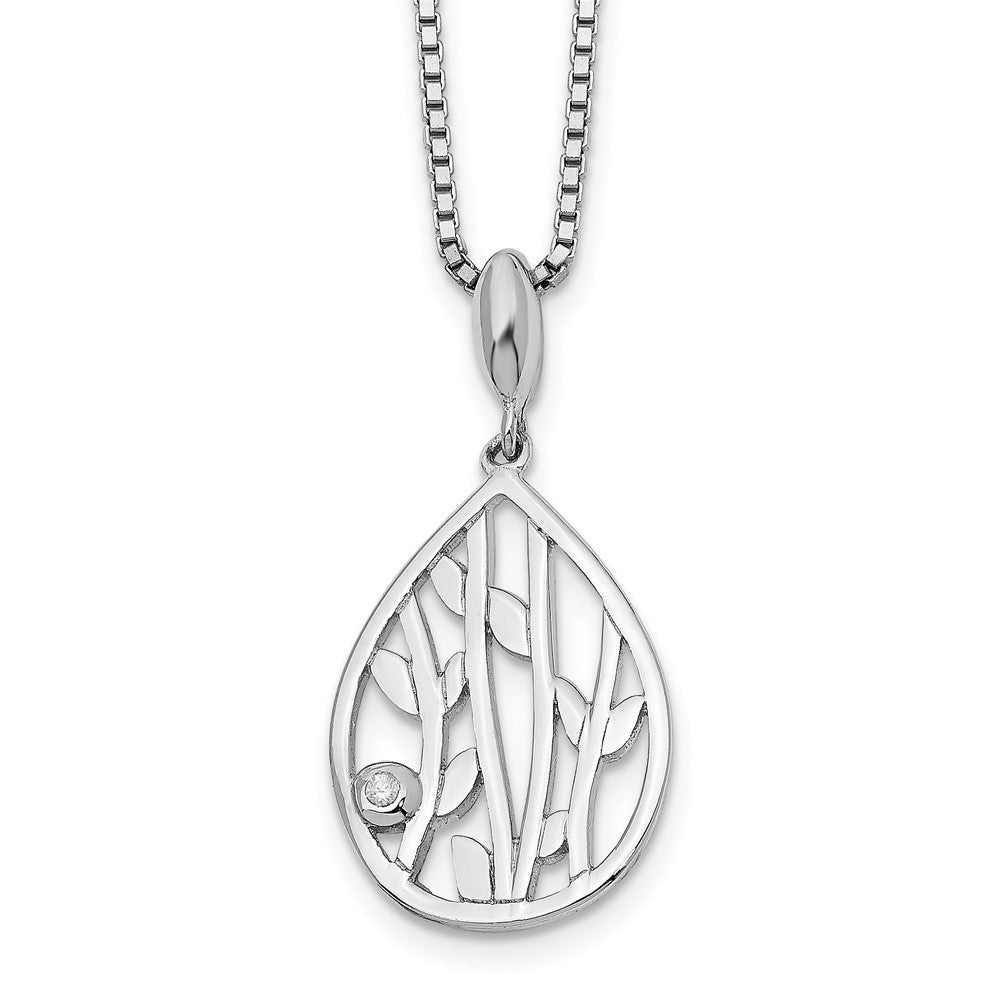 Sterling Silver White Ice Diamond Leaf Pendant 20 inch Necklace
