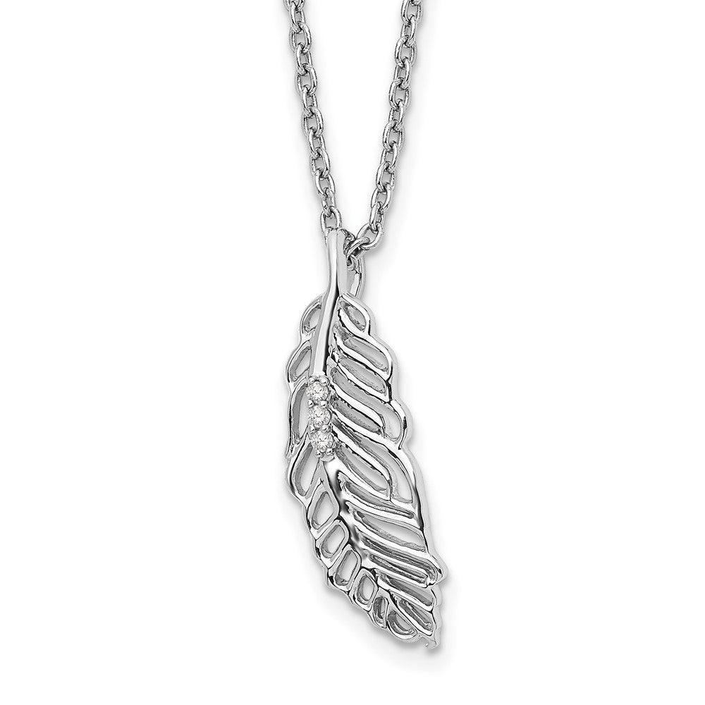 Sterling Silver White Ice Diamond Feather 20 inch Necklace