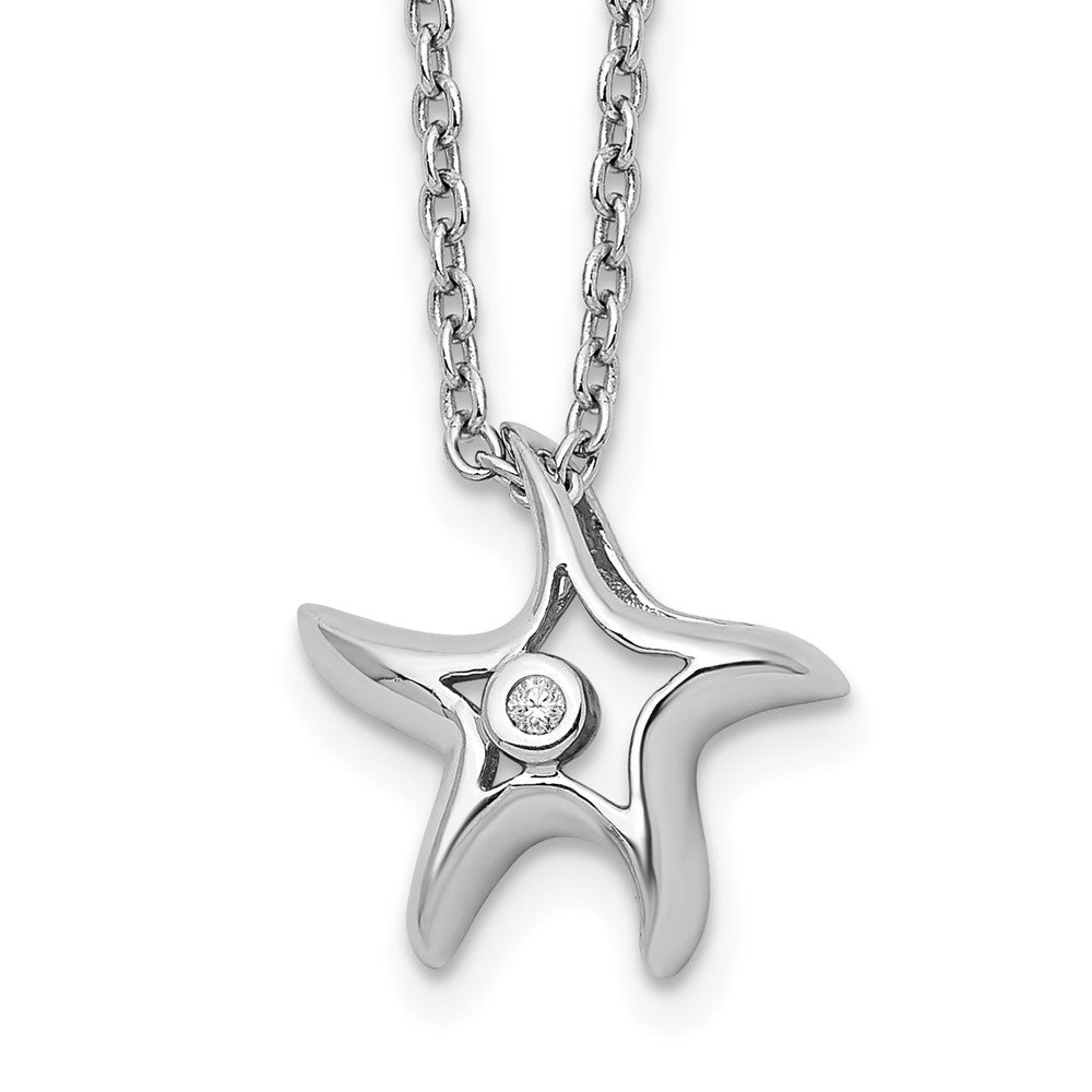 Sterling Silver Diamond Starfish Slide Pendant 18 inch Necklace