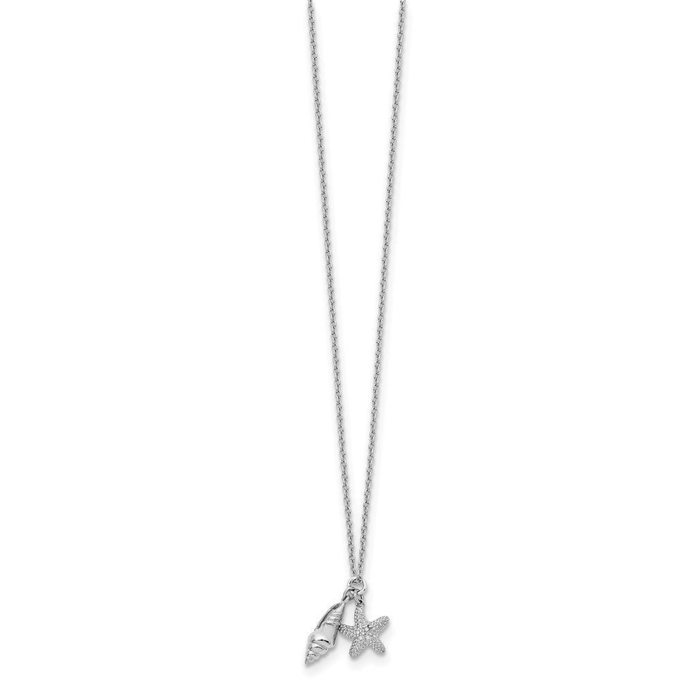 Sterling Silver White Ice Diamond Shell and Starfish 18 inch Necklace