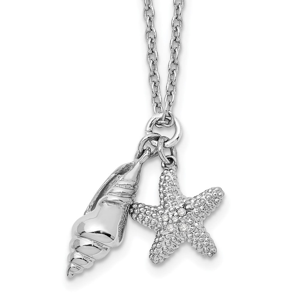 Sterling Silver White Ice Diamond Shell and Starfish 18 inch Necklace