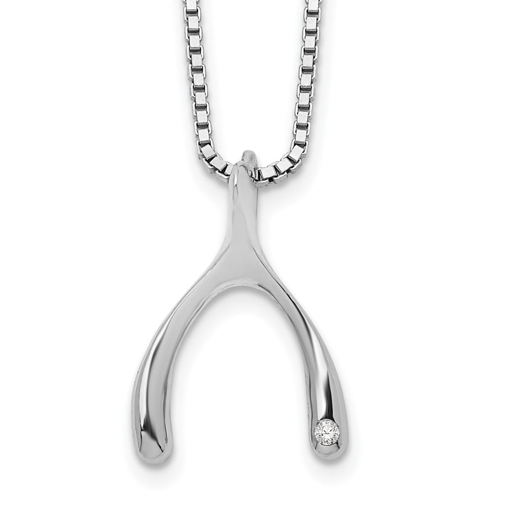 Sterling Silver Diamond Wishbone Slide Pendant 20 inch Necklace