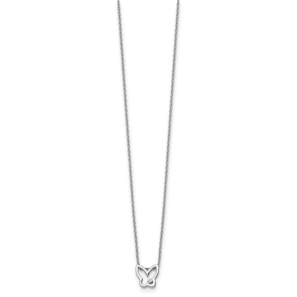 Sterling Silver White Ice Diamond Butterfly 10x10 mm 20 inch Necklace