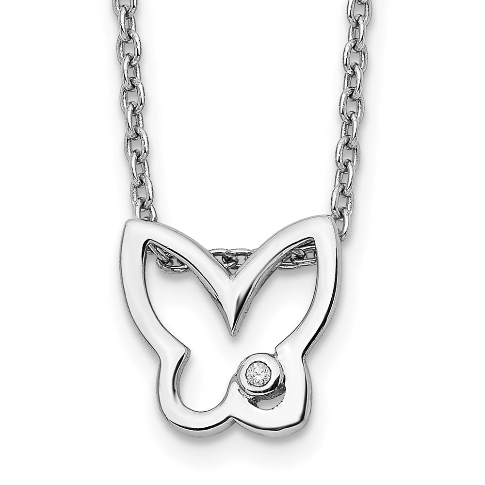Sterling Silver White Ice Diamond Butterfly 10x10 mm 20 inch Necklace