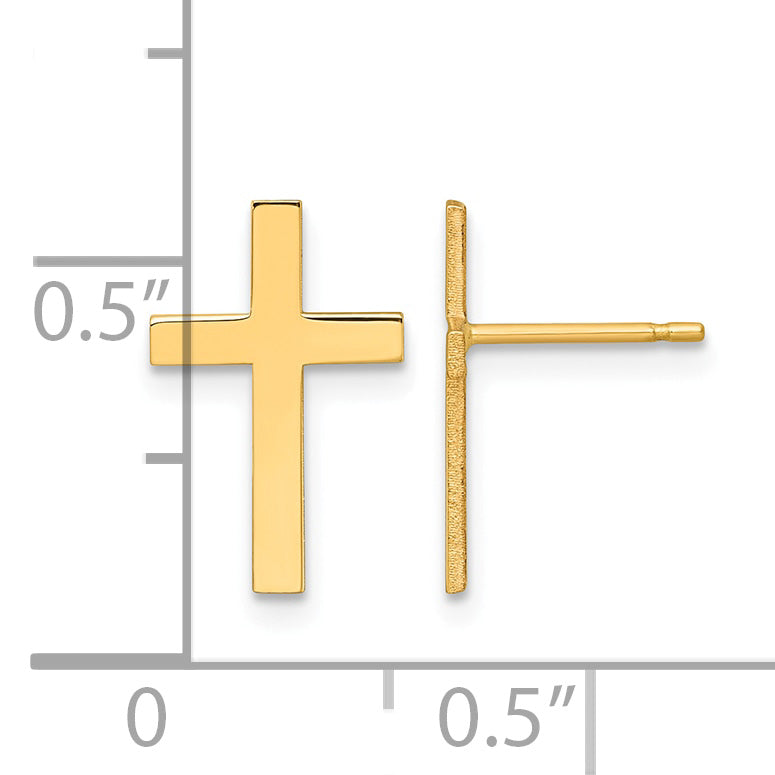 14K Yellow Gold Polished Cross Post Earrings