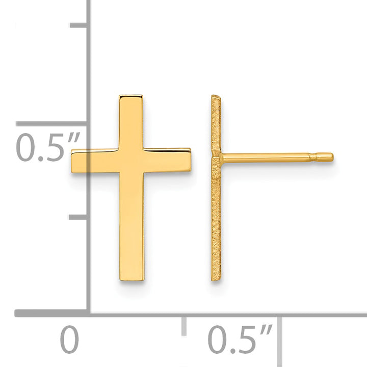 14K Yellow Gold Polished Cross Post Earrings