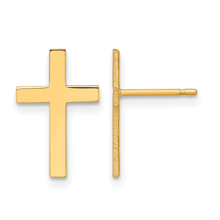 14K Yellow Gold Polished Cross Post Earrings