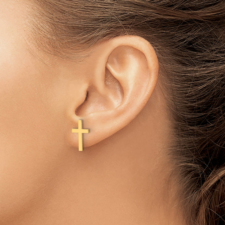 14K Yellow Gold Polished Cross Post Earrings