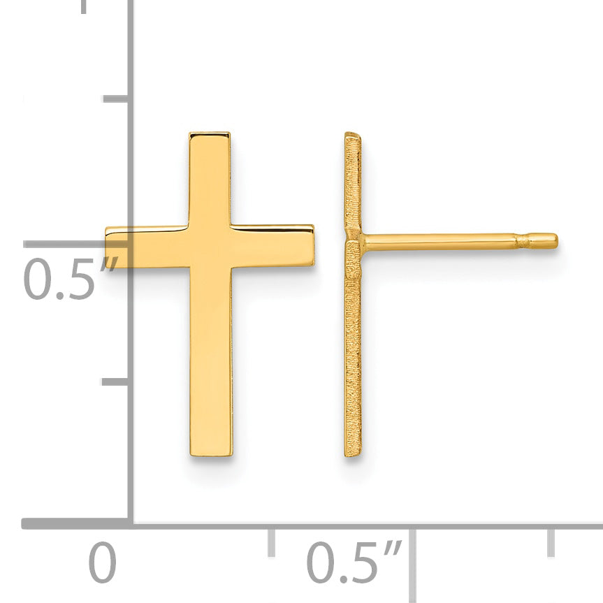 14K Yellow Gold Polished Cross Post Earrings