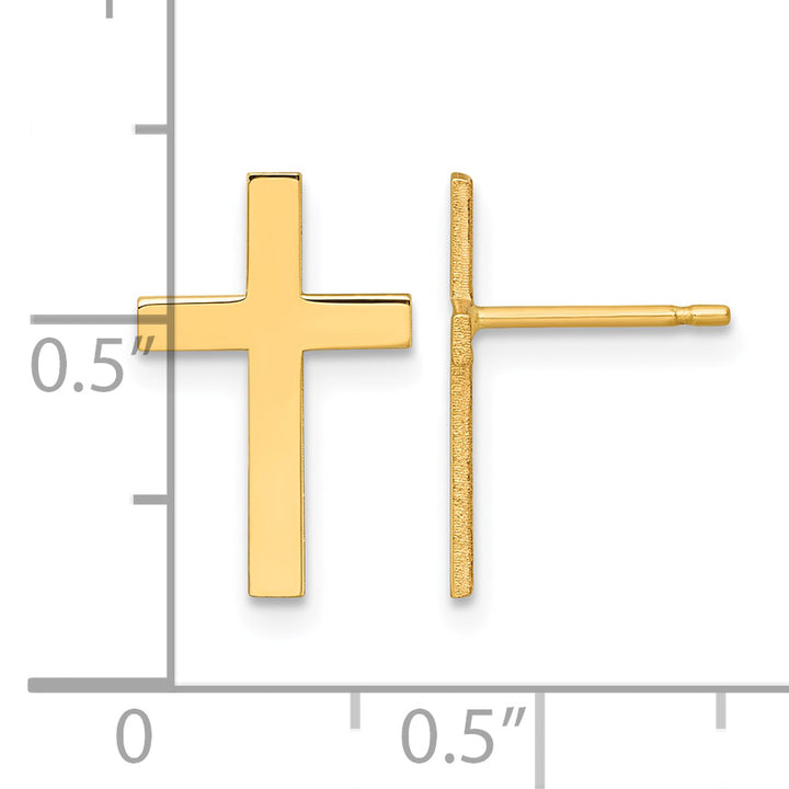 14K Yellow Gold Polished Cross Post Earrings