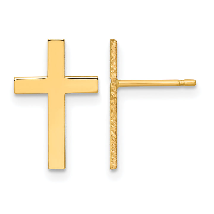 14K Yellow Gold Polished Cross Post Earrings