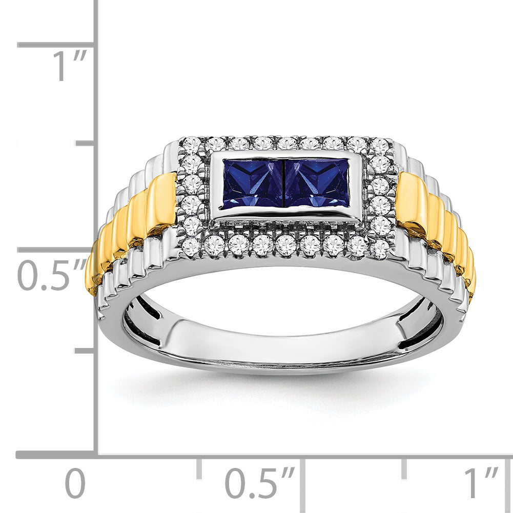 14k Two-tone gold Sapphire and Diamond Mens Ring