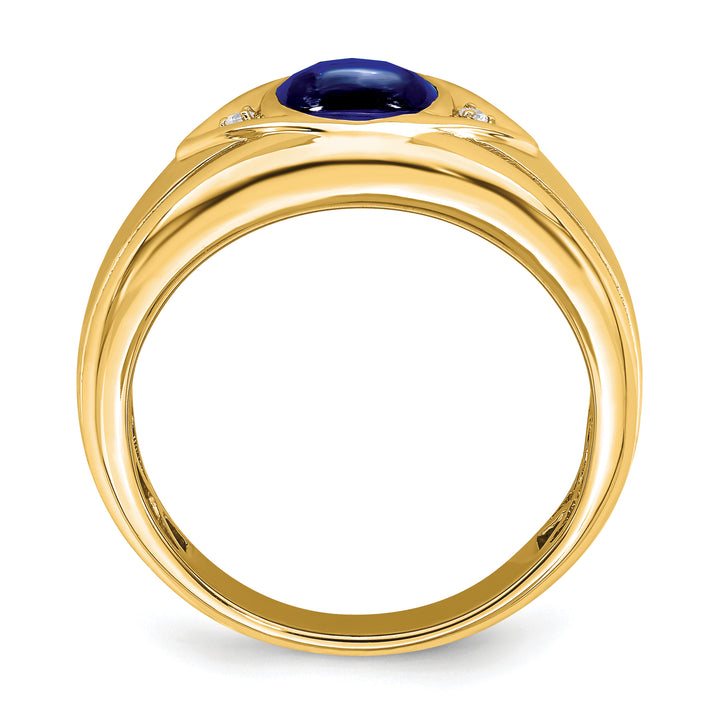 14k Yellow Gold Created Sapphire and Diamond Mens Ring