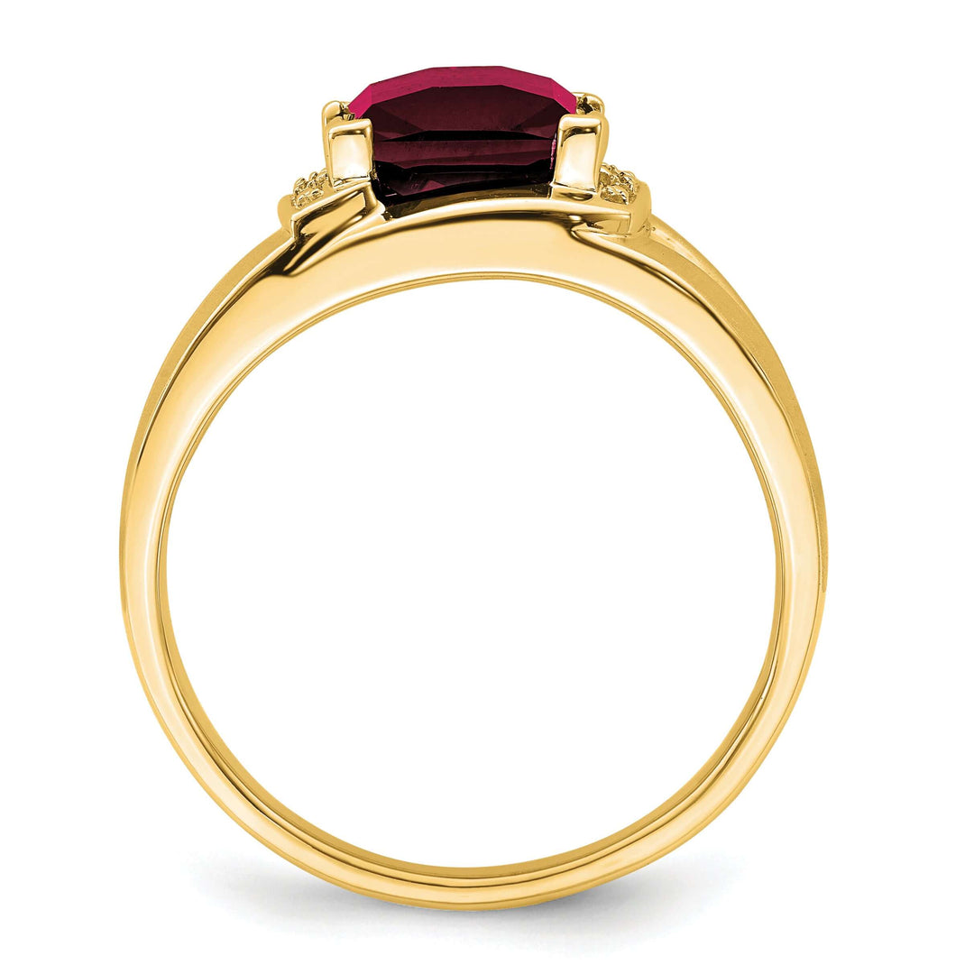 14k Yellow Gold Men's Ring with Emerald Cut Created Ruby and Diamonds, Side View