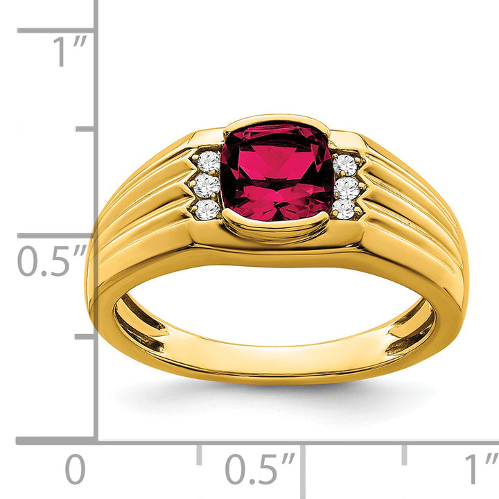 14k Yellow Gold Cushion  Ruby Diamond Mens Ring.