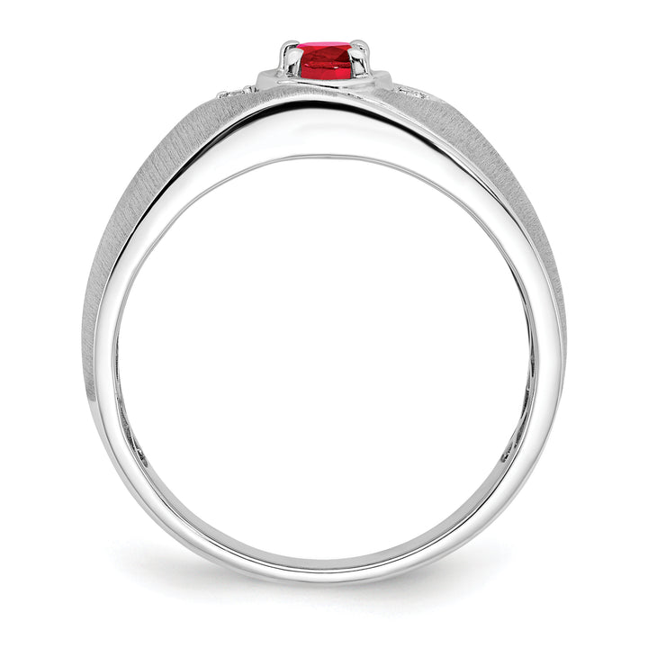 14k White Gold Oval Ruby and Diamond Mens Ring