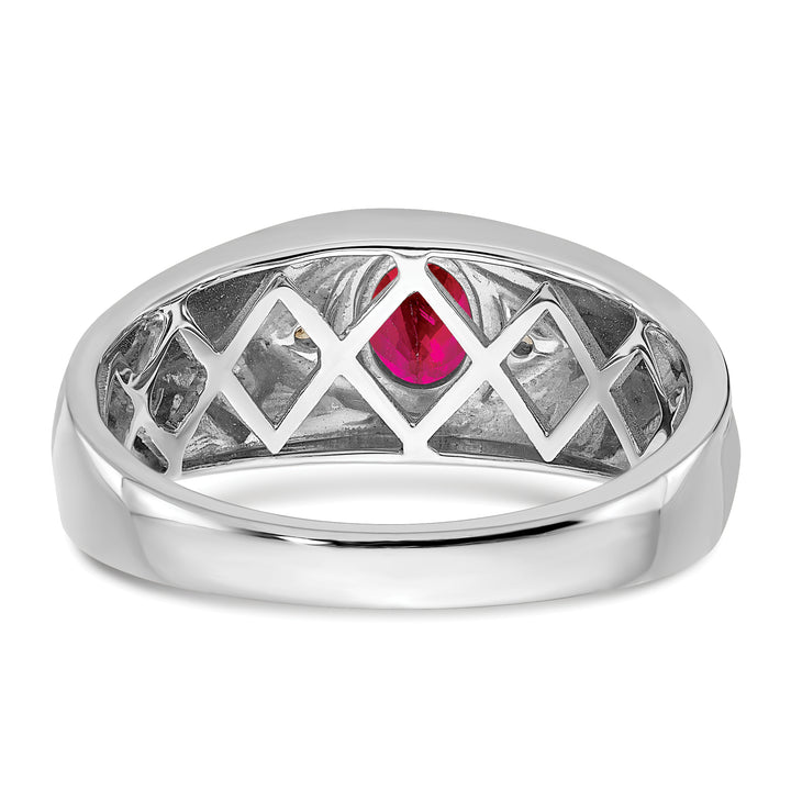 14k White Gold Oval Ruby and Diamond Mens Ring