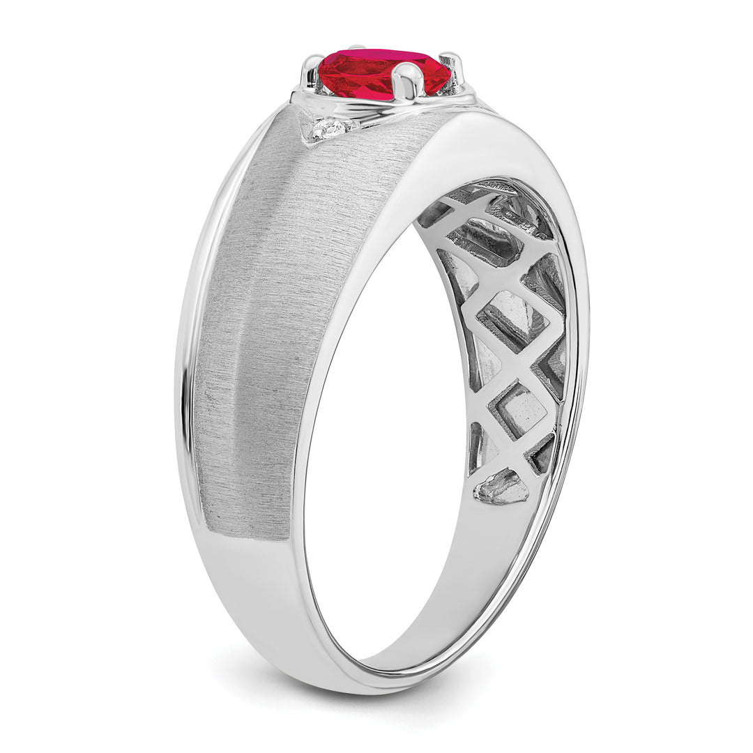 14k White Gold Oval Ruby and Diamond Mens Ring