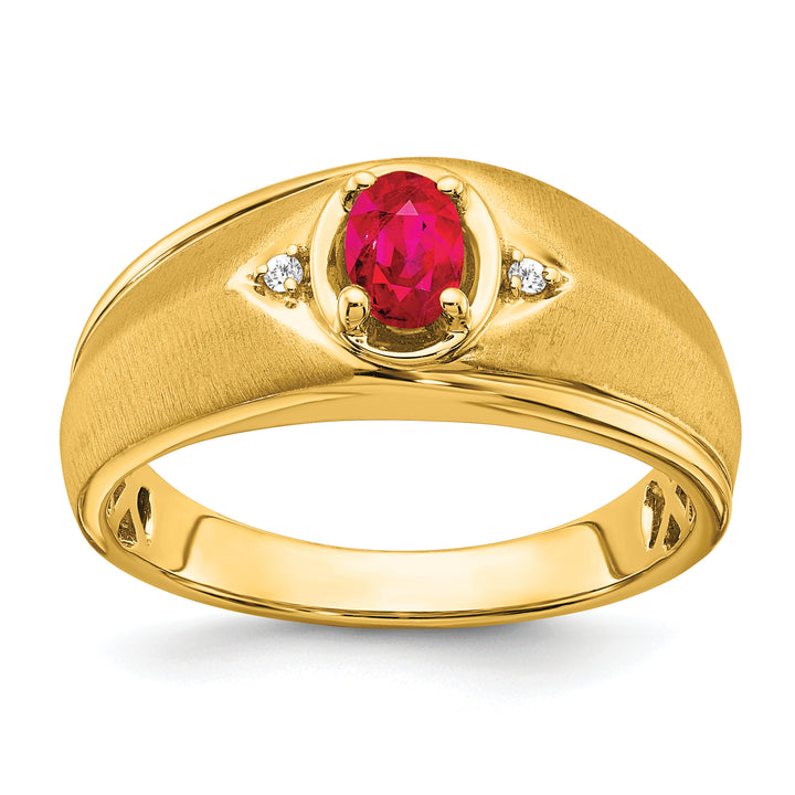 14k Yellow Gold Oval Ruby and Diamond Mens Ring