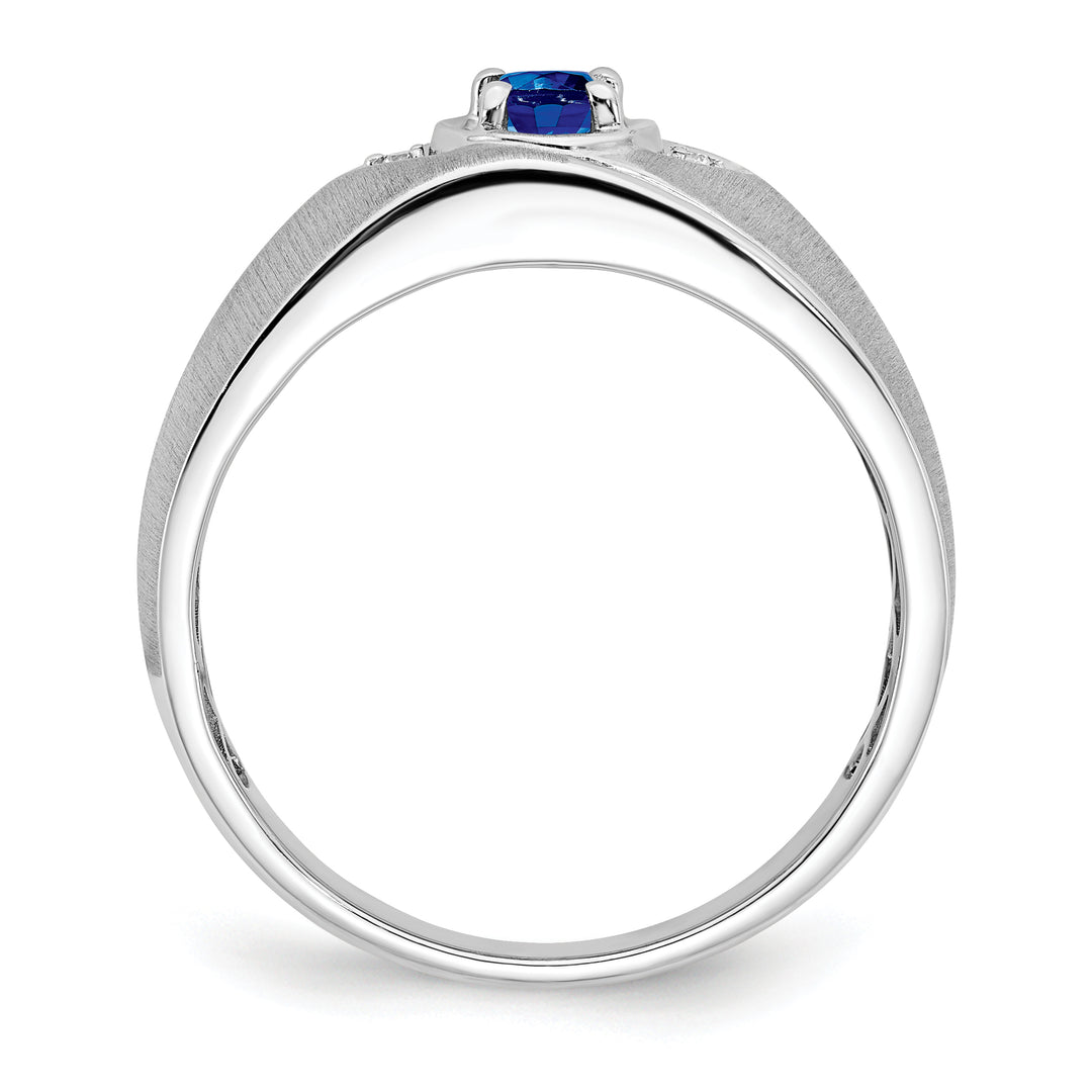 14k White Gold Oval Sapphire and Diamond Men's Ring side view