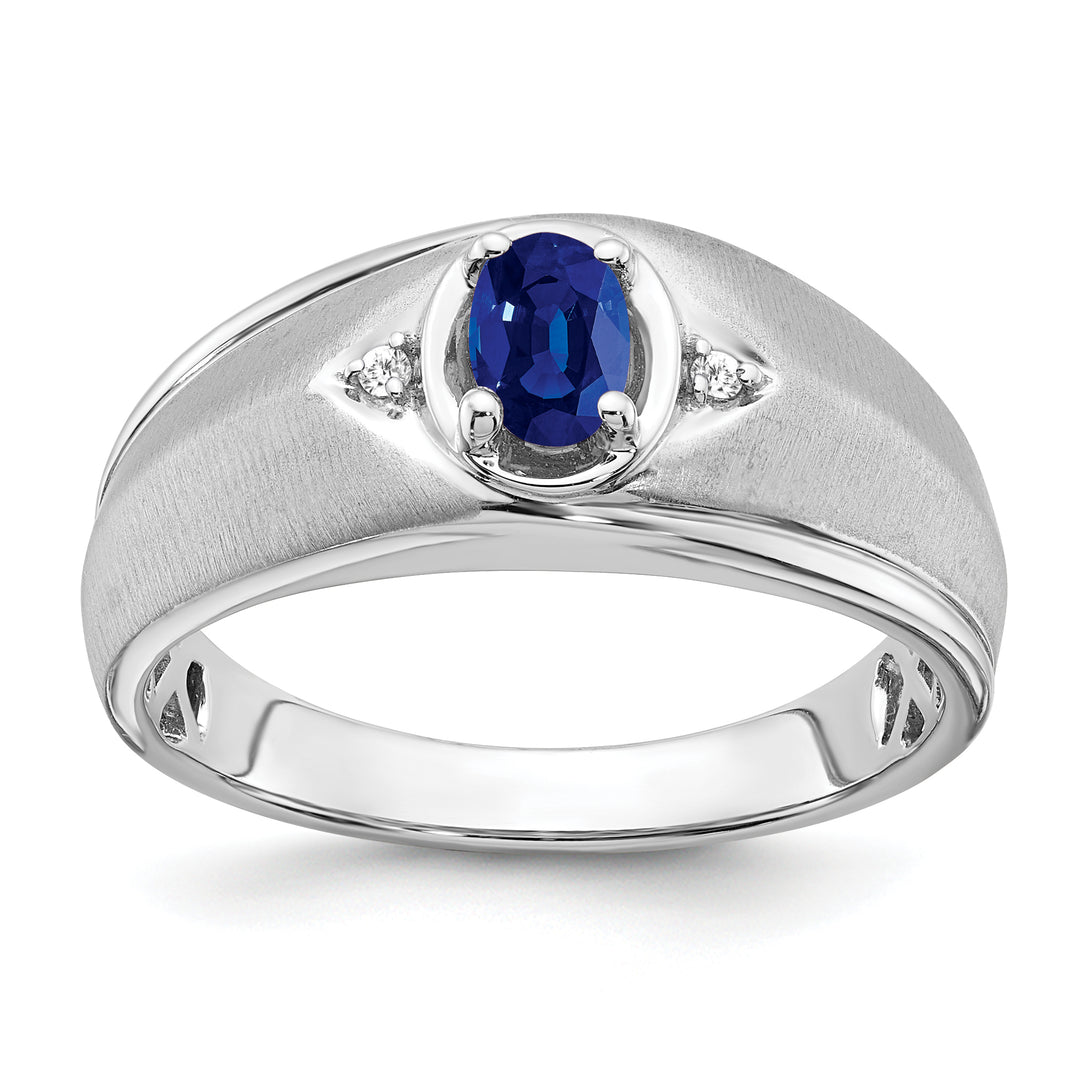 14k White Gold Men's Ring with Oval Sapphire and Diamond Accents