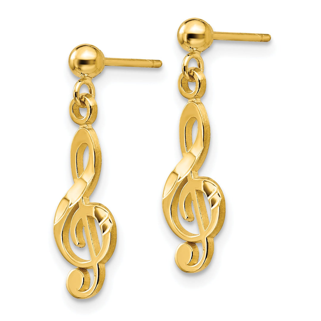 14K Yellow Gold Polished D.C. Treble Clef Dangle Post Earrings