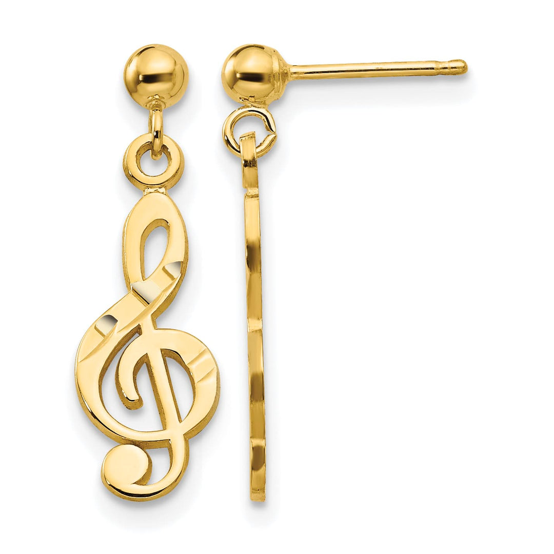 14K Yellow Gold Polished D.C. Treble Clef Dangle Post Earrings
