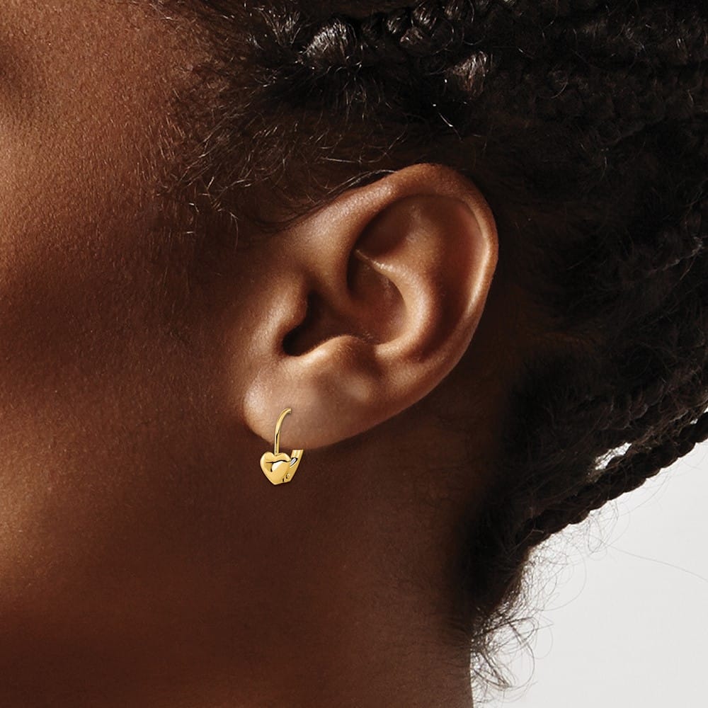 14K Yellow Gold Madi K 5.00mm Heart Leverback Earrings, view 4 of 5