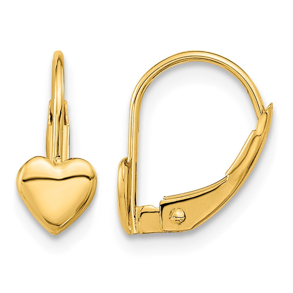 14K Yellow Gold Madi K 5.00mm Heart Leverback Earrings, view 1 of 5