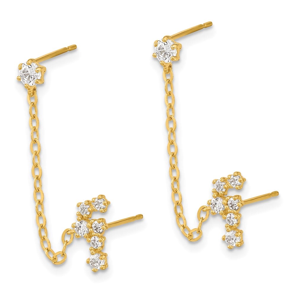 14K Yellow Gold Madi K CZ Double Post with Chain Single Earrings, view 2 of 5