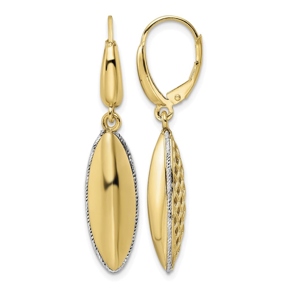 14K Two-Tone Gold Two-tone Polished D.C. Oval Drop Leverback Earrings, view 1 of 4