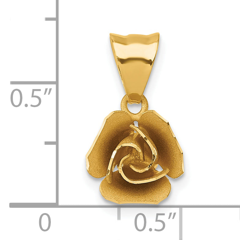 14k Yellow Gold Open Rose Flower Design Pendant