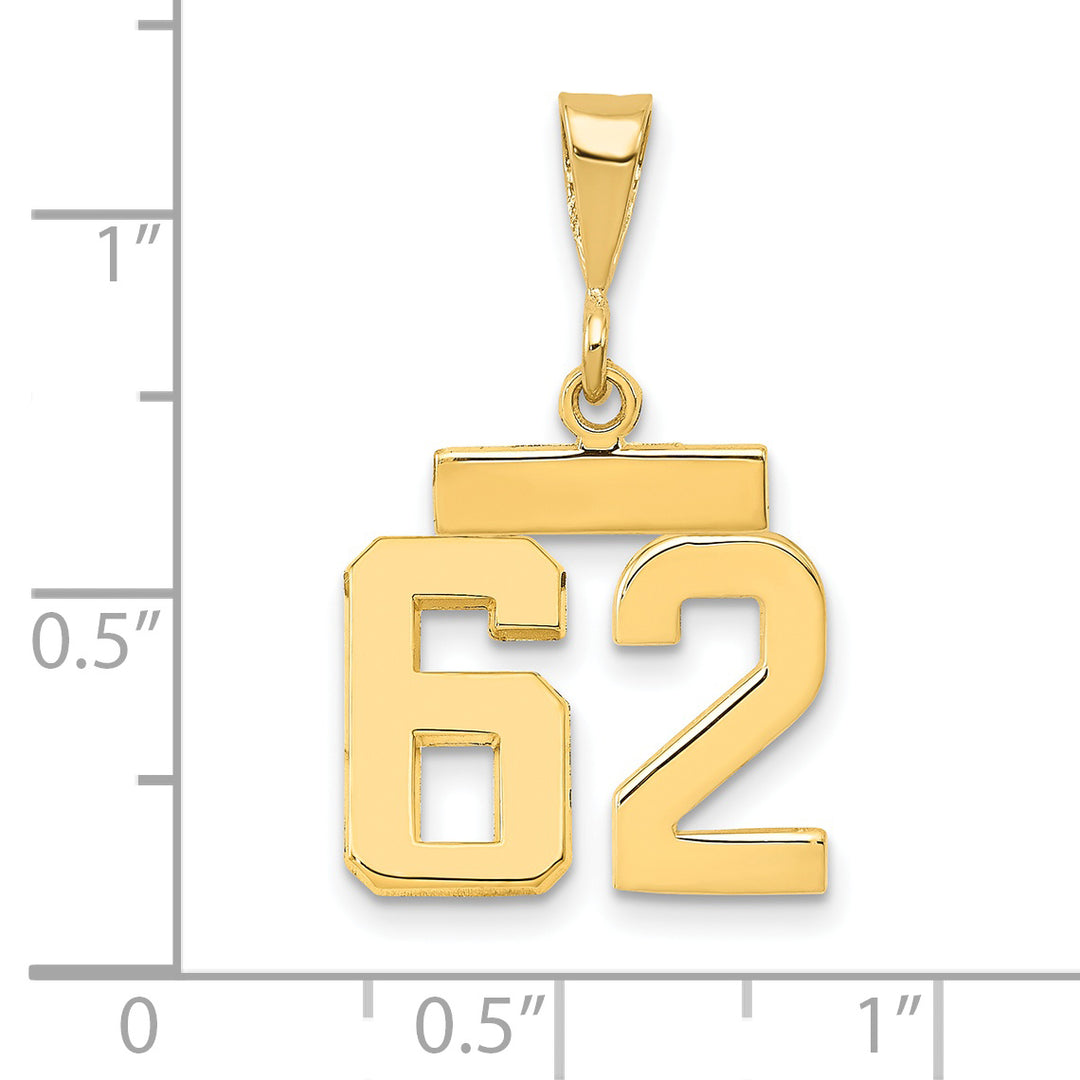 14k yellow gold small polished number 62 charm