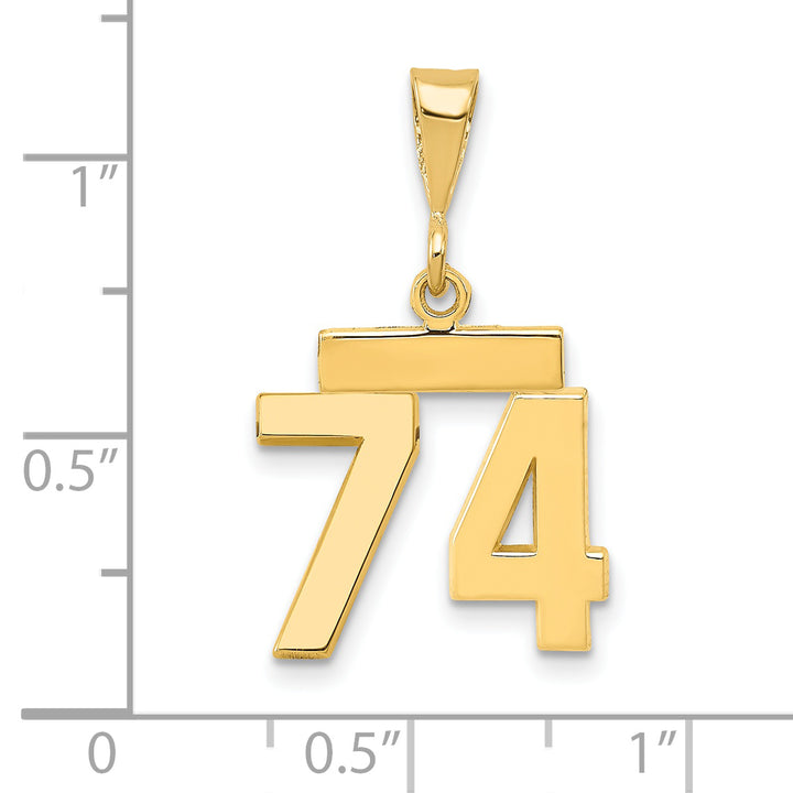 14k yellow gold small polished number 74 charm