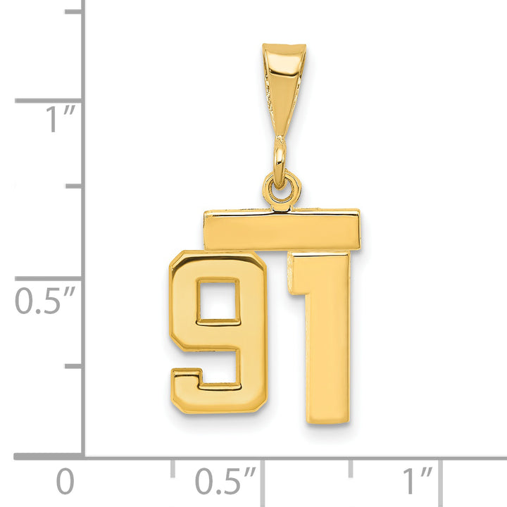 14k yellow gold small polished number 91 charm