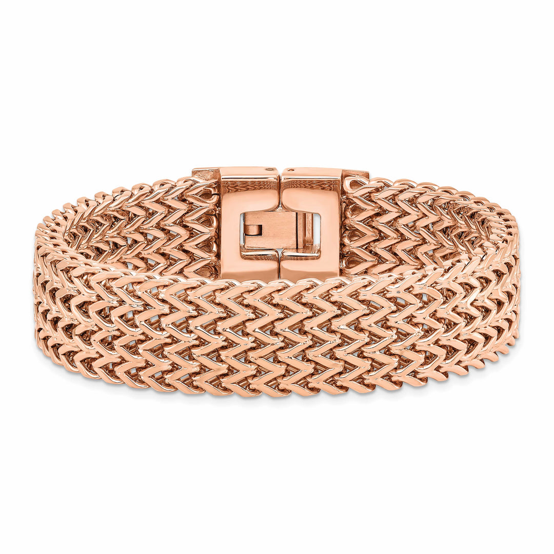 Stainless Steel Brushed Rose IP-plated Woven 7.5in Bracelet