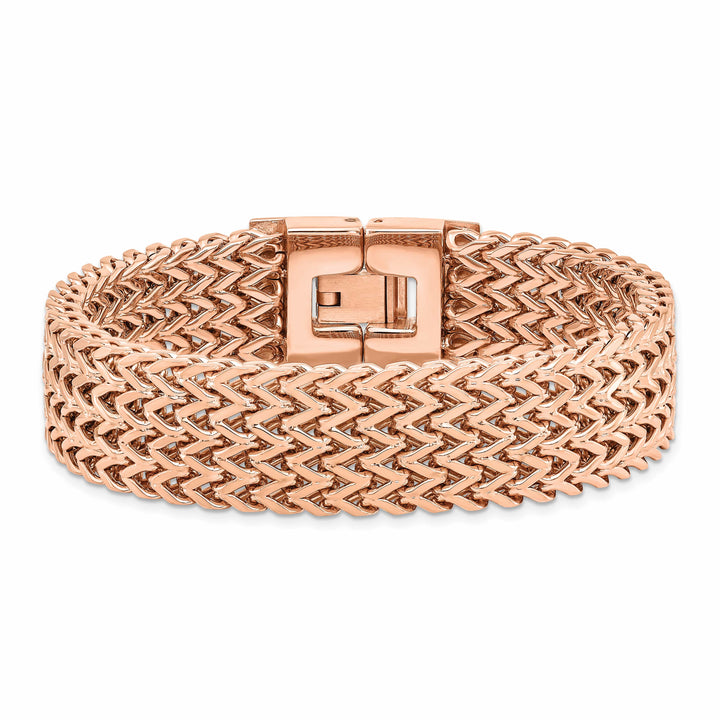 Stainless Steel Brushed Rose IP-plated Woven 7.5in Bracelet