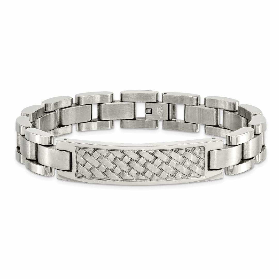 Stainless Steel Brushed and Polished Weaved Pattern 8.5in ID Bracelet