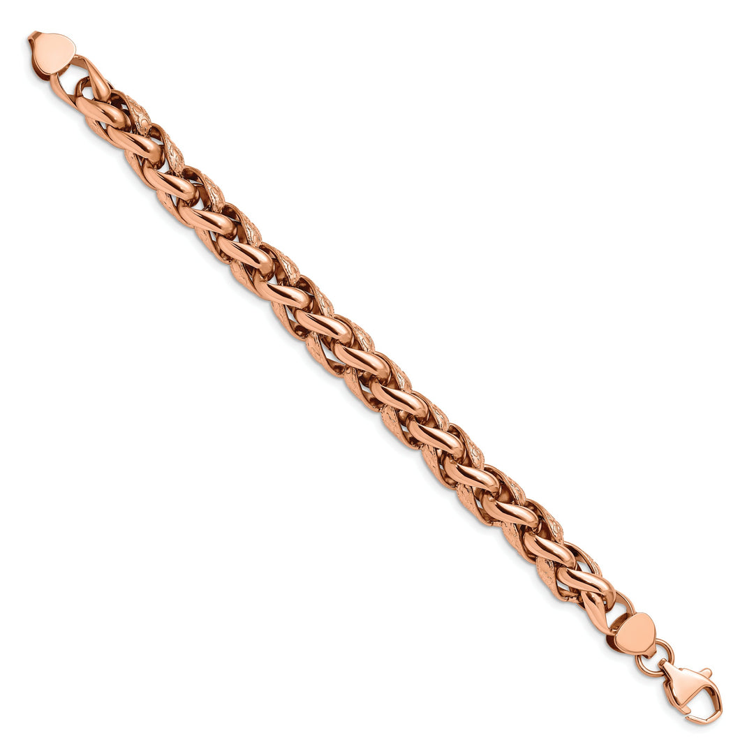 Chisel Stainless Steel and Rose IP-plated 8.75" Wheat Bracelet