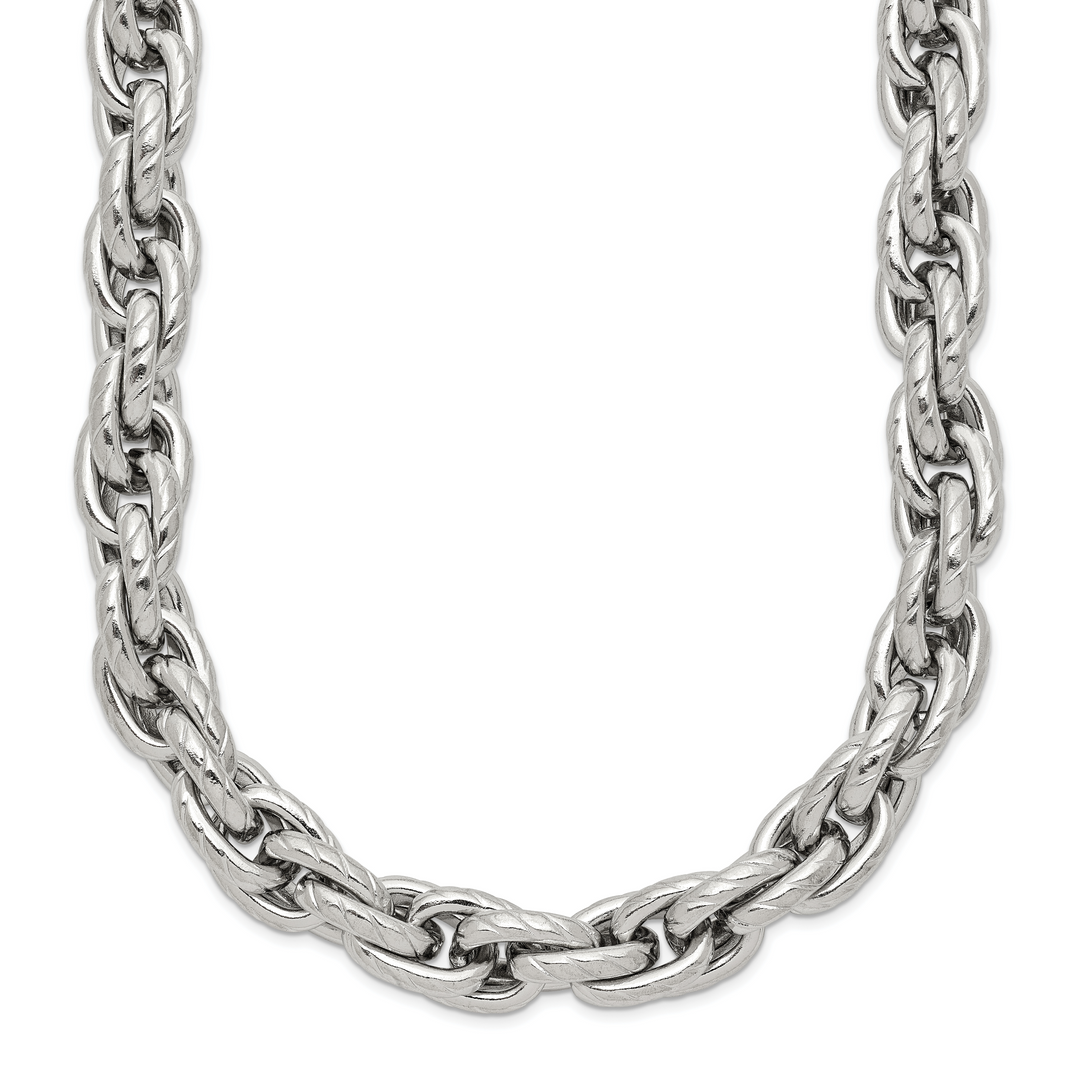Chisel Stainless Steel and Textured Fancy Rope Chain 24 Inch
