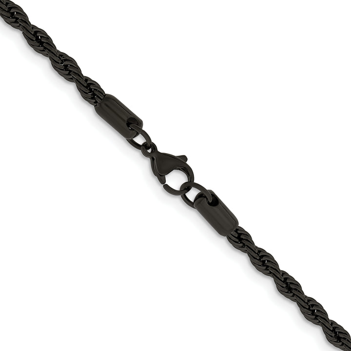 Chisel Stainless Steel Black Finish Finish 4mm Rope Chain