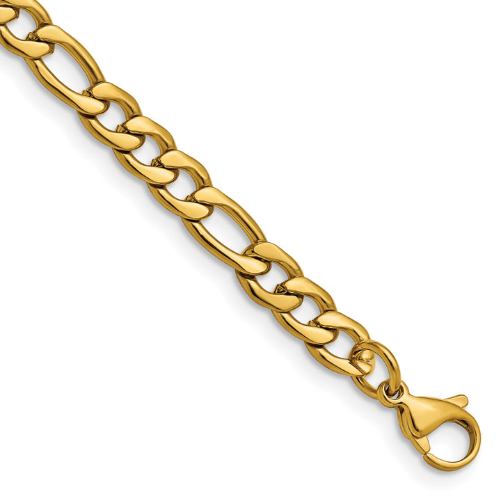 Chisel Stainless Steel Yellow Finish Finish 6.3mm Figaro Bracelet